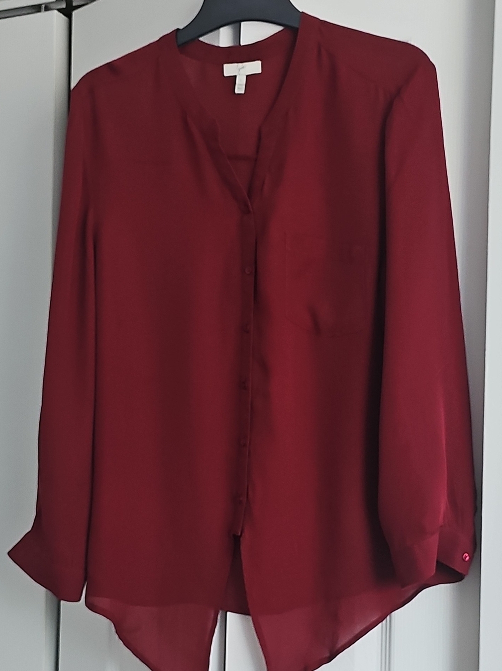 Joie Burgundy V-Neck Button-Front Silk  Blouse